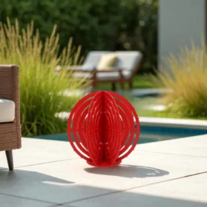 cactus metal boule rouge troué avec pics en exterieur