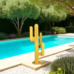 cactus metal 4 branches jaune avec pics en exterieur