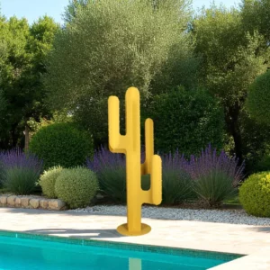 cactus metal 4 branches jaune avec pics en exterieur