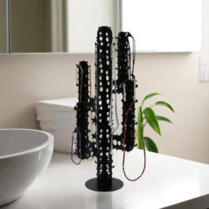 cactus porte bijoux noir troué dans une salle de bain
