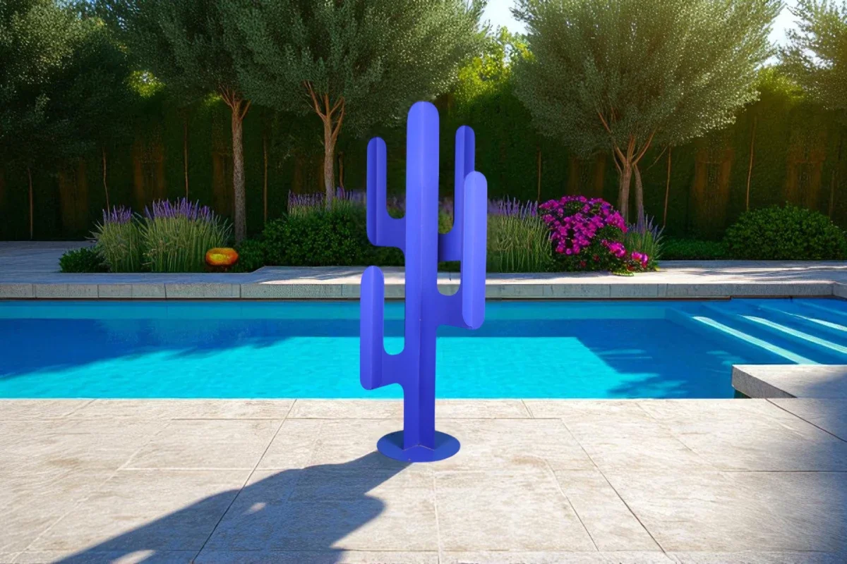 quatre-bleu-exterieur cactus metal 4 branches en exterieur