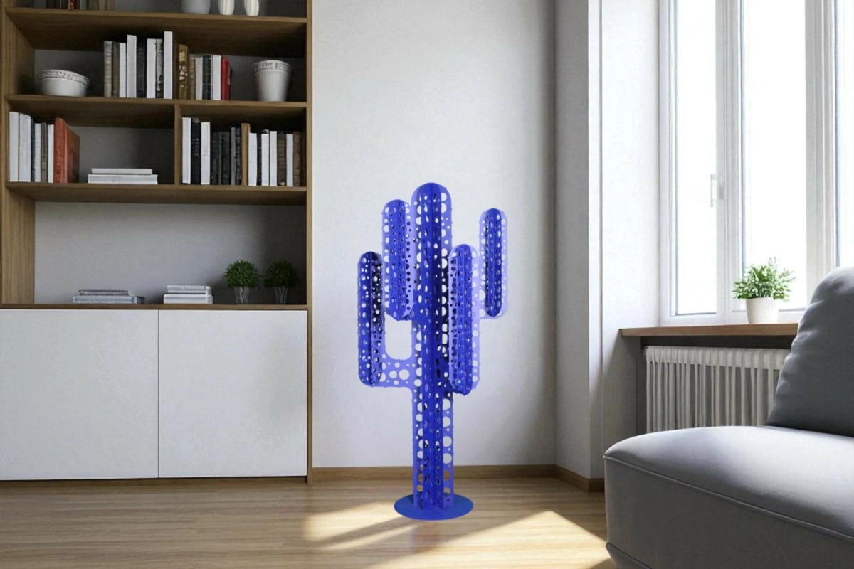 six-trous-pics-bleu-interieur cactus metal 6 branches bleu troué avec pics en interieur