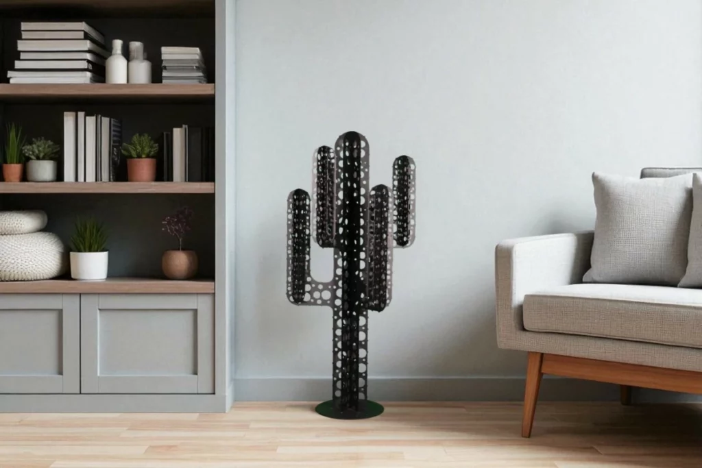 cactus metal 6 branches bleu troué avec pics en interieur