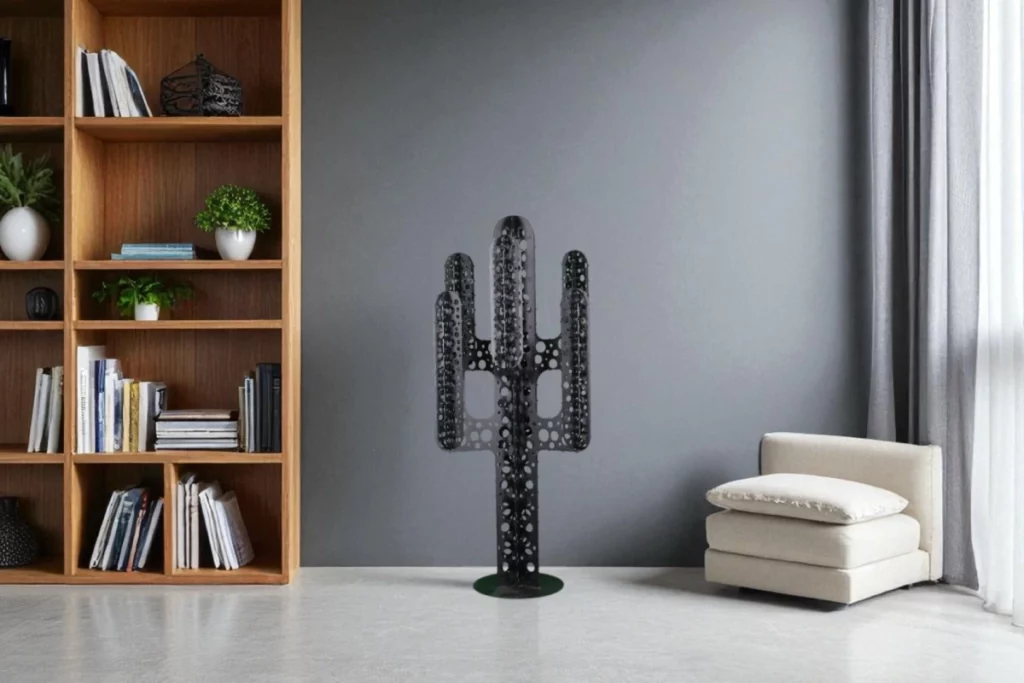 cactus metal 6 branches bleu troué avec pics en interieur