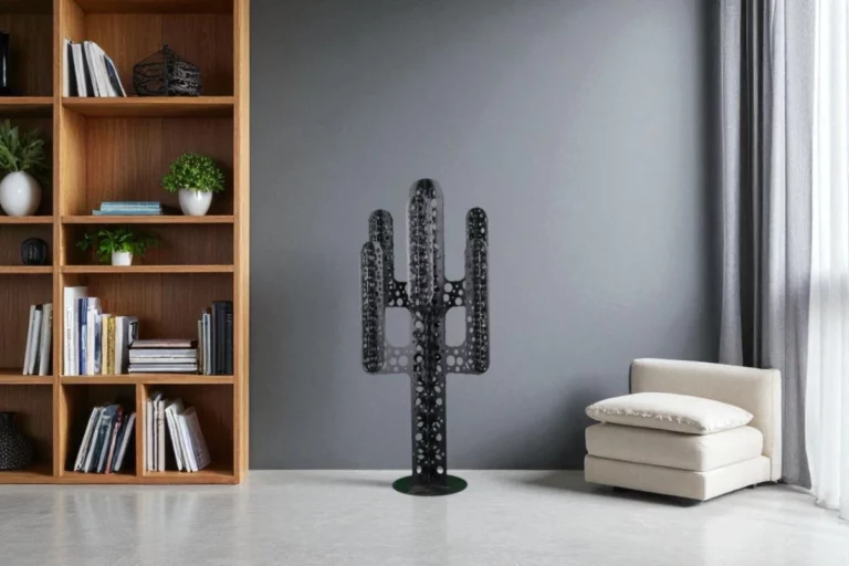 cactus metal 6 branches bleu troué avec pics en interieur