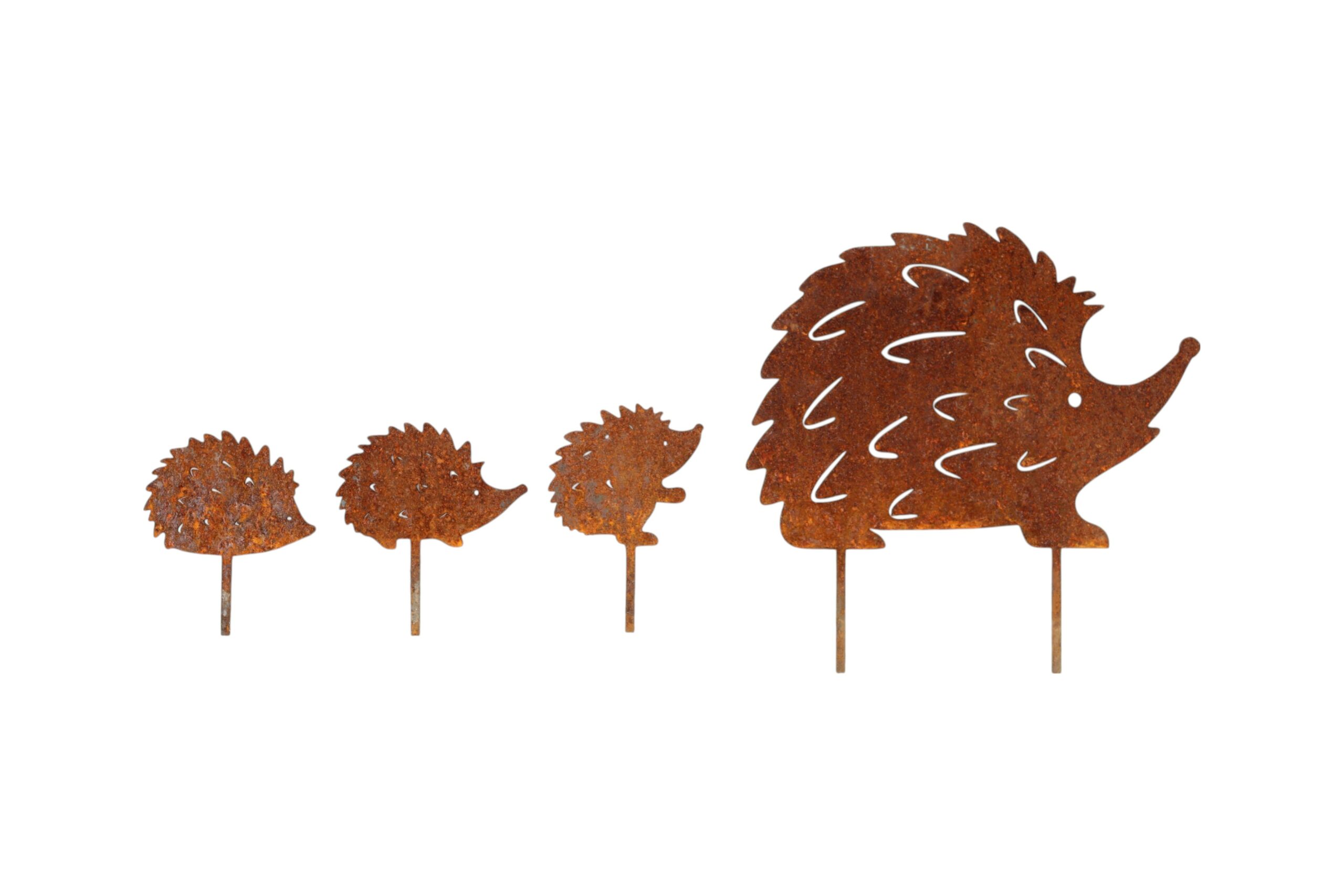 Silhouette d'une famille de hérisson en acier corten sans fond