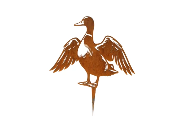 Silhouette d'animal en acier corten représentant un canard