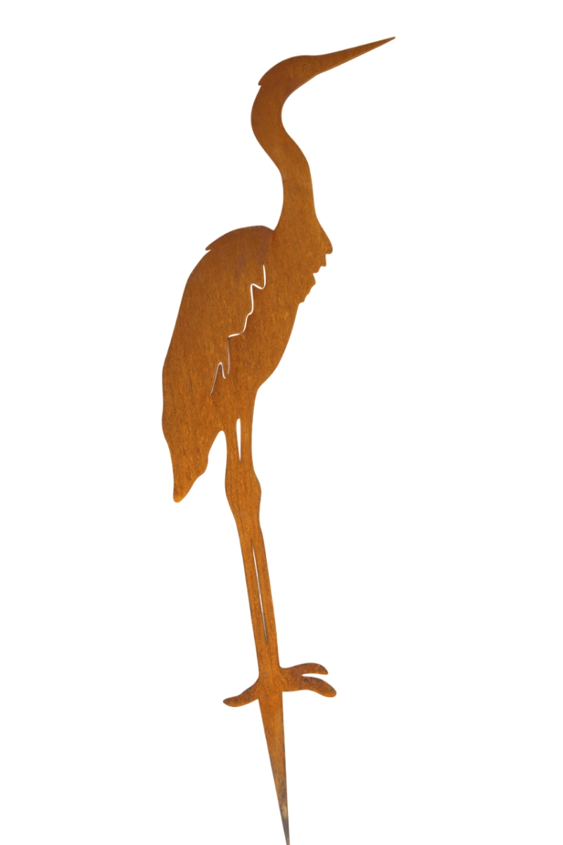 Silhouette d'animal en acier corten représentant un héron