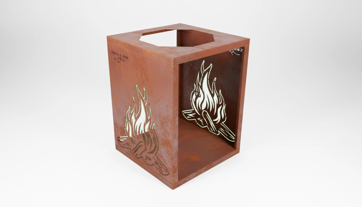 rangement bois pour le brasero en acier corten