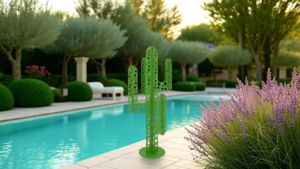 cactus metal 4 branches bleu vert en exterieur