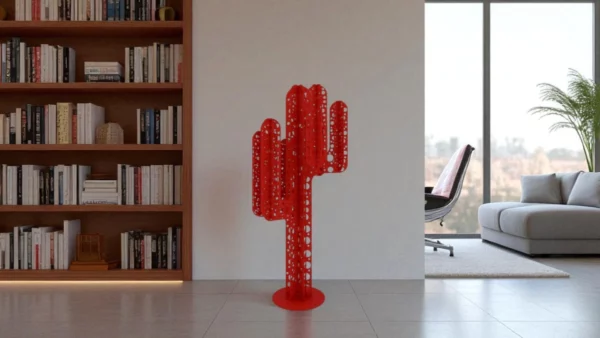 cactus metal 6 branches rouge troué en interieur