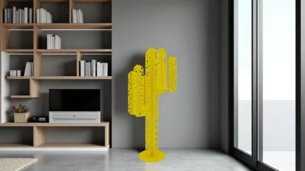 cactus metal 6 branches jaune troué en interieur
