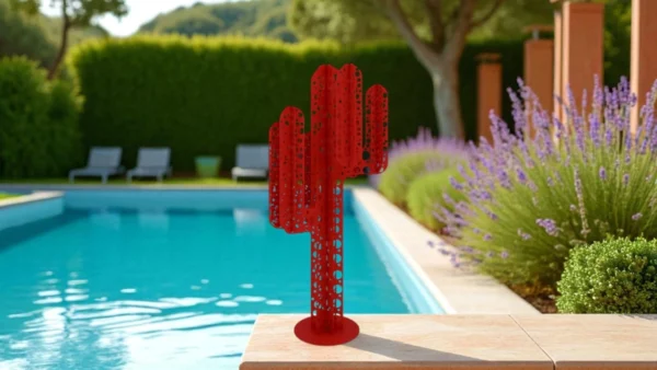 cactus metal 6 branches rouge troué en exterieur