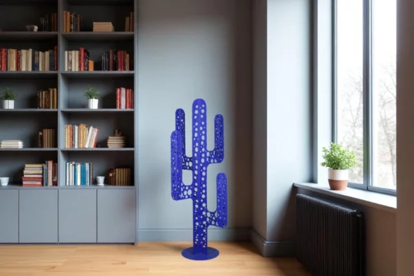 cactus metal 4 branches bleu troué avec pics en interieur