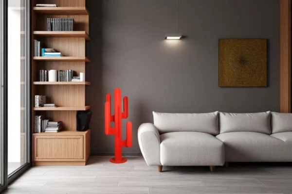cactus metal 4 branches rouge avec pics en interieur