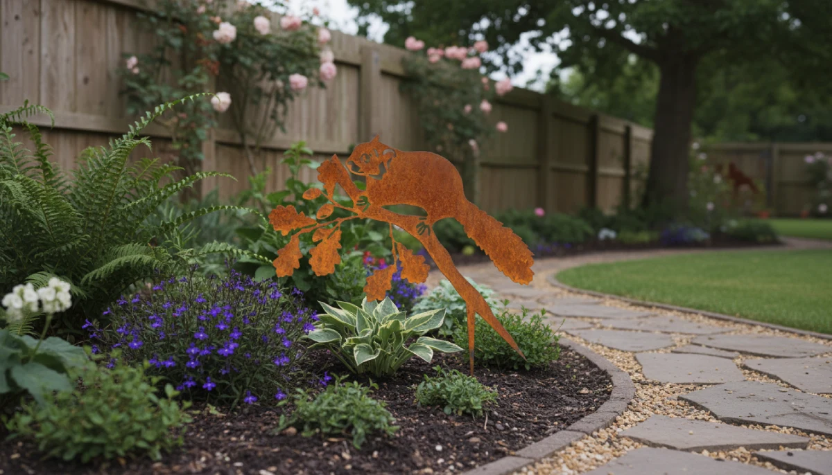 Silhouette d'animal en acier corten représentant un écureil dans un jardin – Normandy Steel