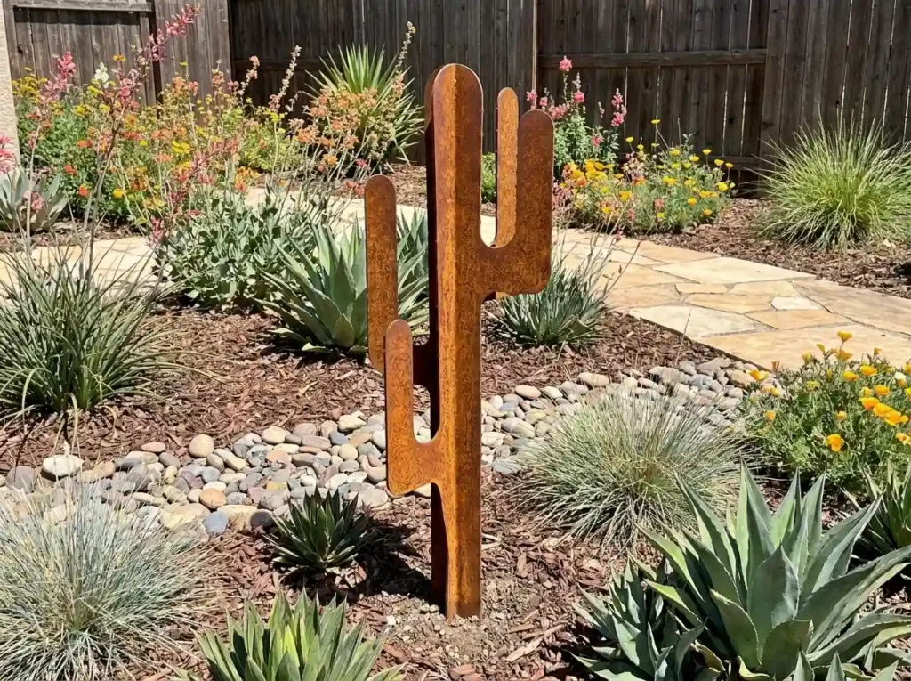 garnd cactus en acier corten avec picots dans un jardin – Normandy Steel