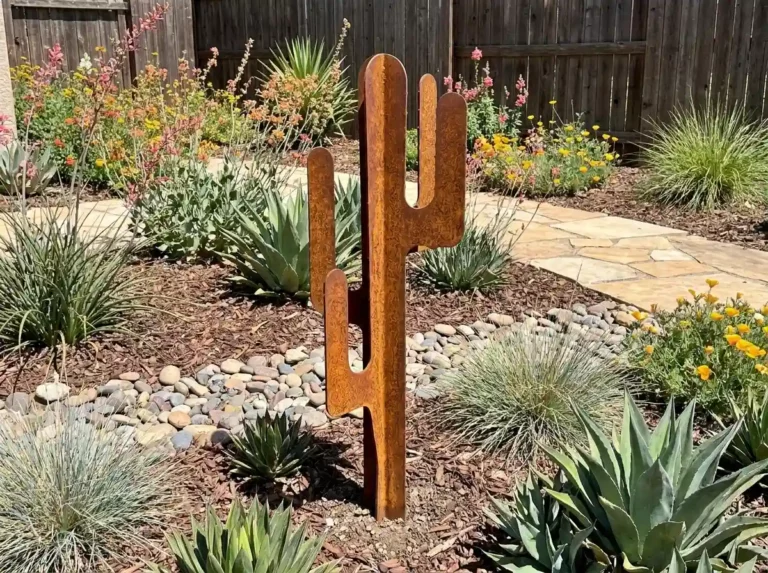 garnd cactus en acier corten avec picots dans un jardin – Normandy Steel