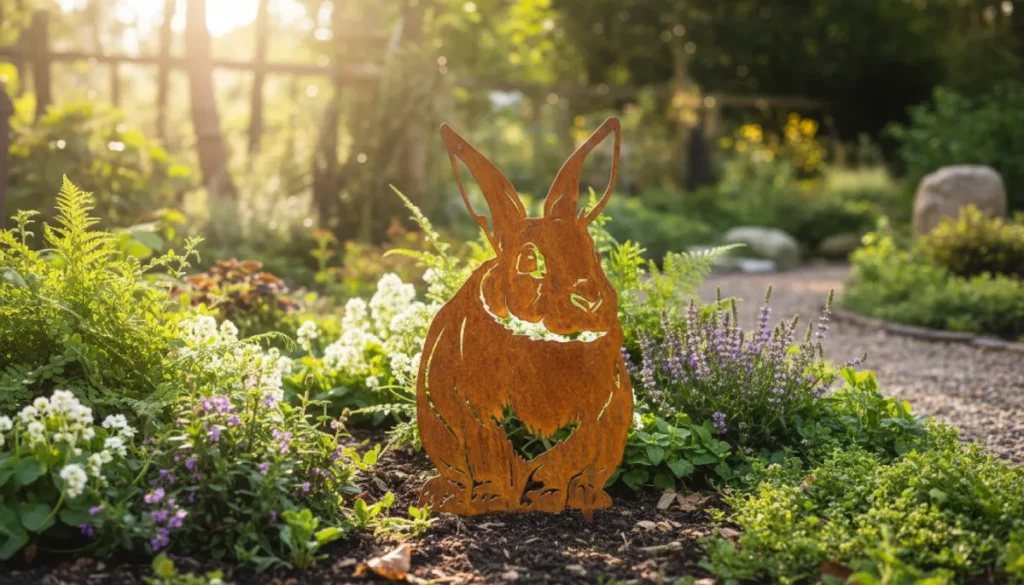 Silhouette d'animal en acier corten représentant un lapin dans un jardin – Normandy Steel