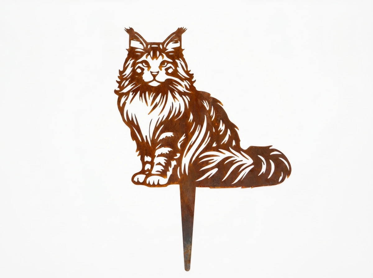 maine-coon-corten Silhouette d'animal en acier corten représentant un Maine coon – Normandy Steel