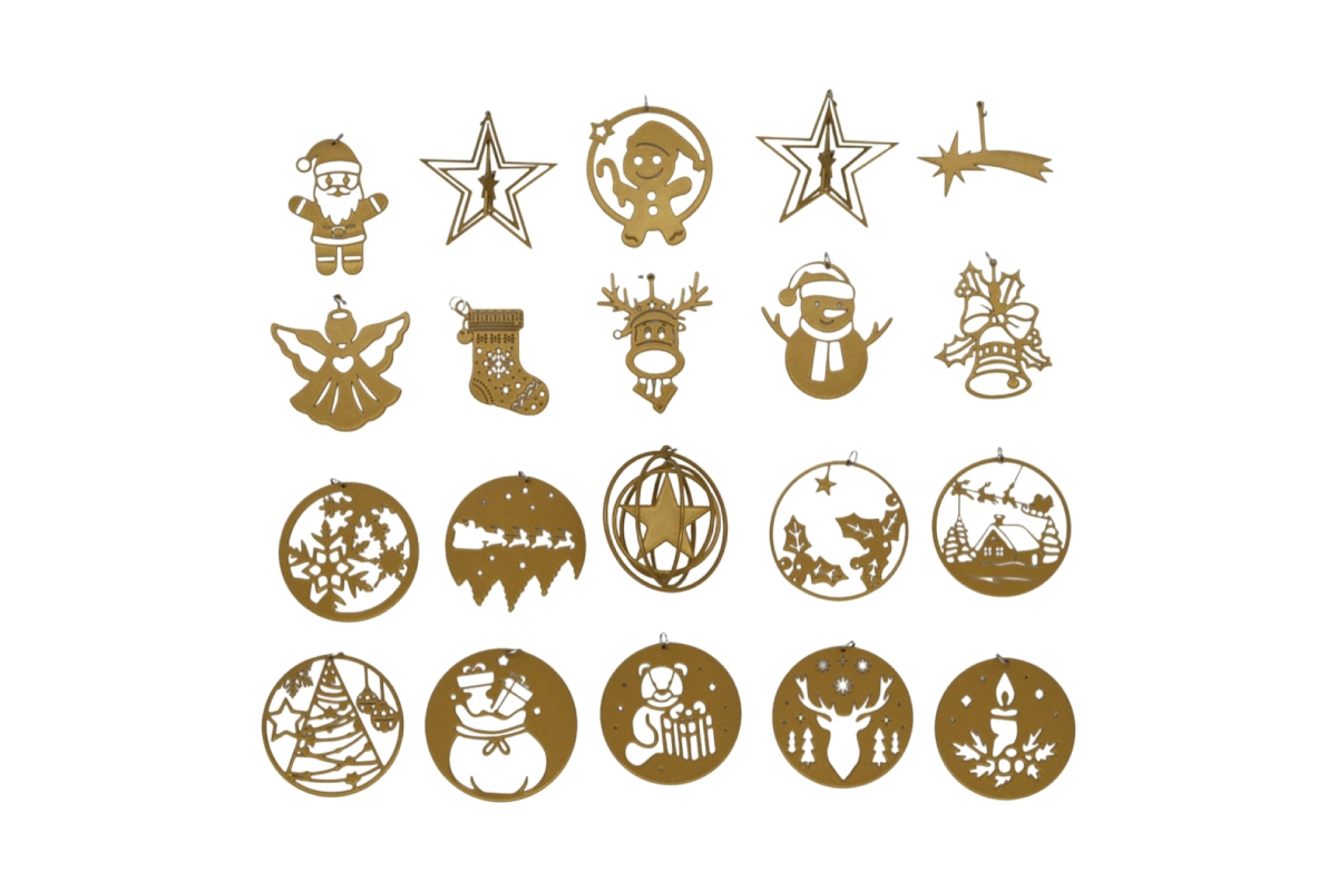 decoration de sapin de noel doré en aluminium