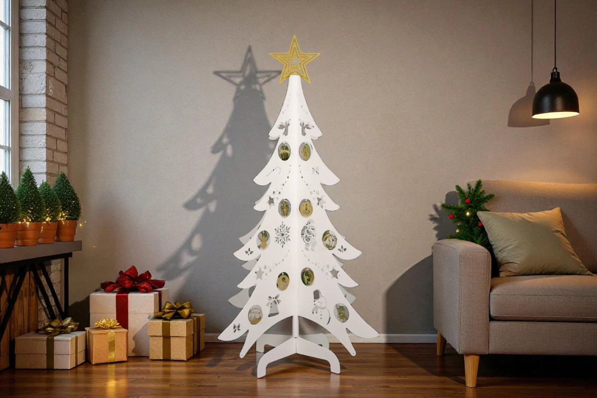 Sapin de noel avec decoration dorée en metal