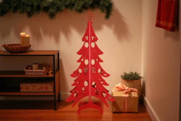 Sapin de noel en metal près d'une commode